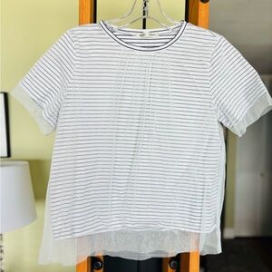 Maglia & Stella White Striped Short Sleeve Top w/ Tool Overlay Size Medium